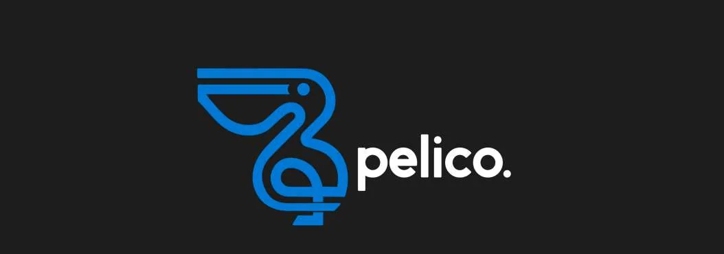 The Pelico logo: a blue pelican mark beside the wordmark 'pelico.' on dark grey.